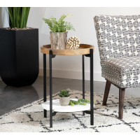 Coaster Furniture 931218 Round Accent Table with Marble Shelf Natural and Black